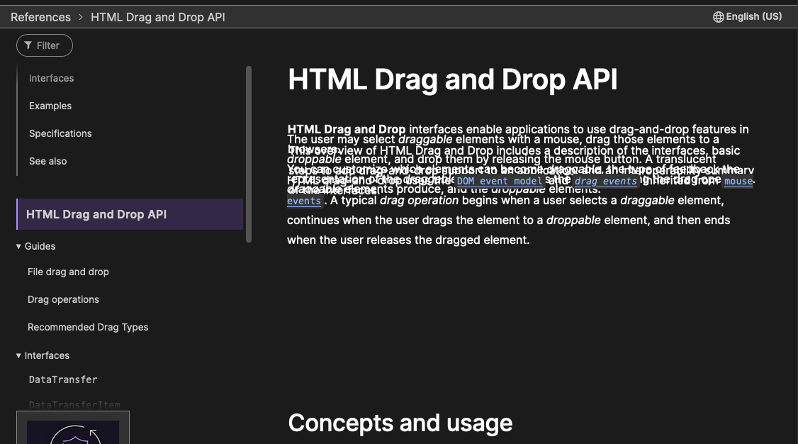 MDN docs on drag and drop, but the first paragraphs are all overlaid on top of each other